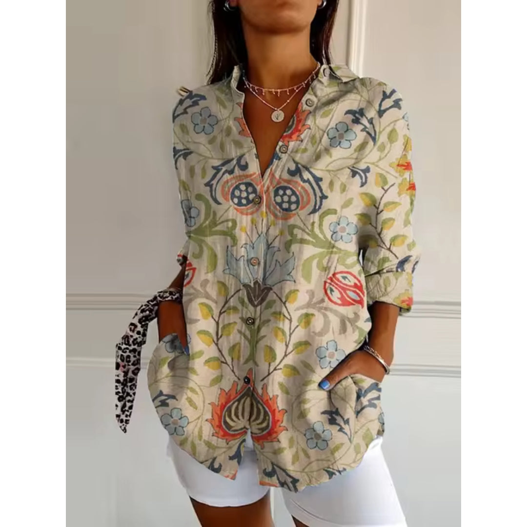 Rosalie | Stijlvolle Bloemen Blouse met Knopen