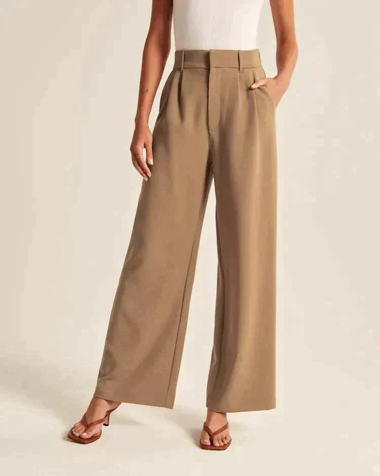 Saskia | Hoge Taille Wijde Pijp Broek in de kleur Bruin voor dames in Casual stijl ideaal voor de winter