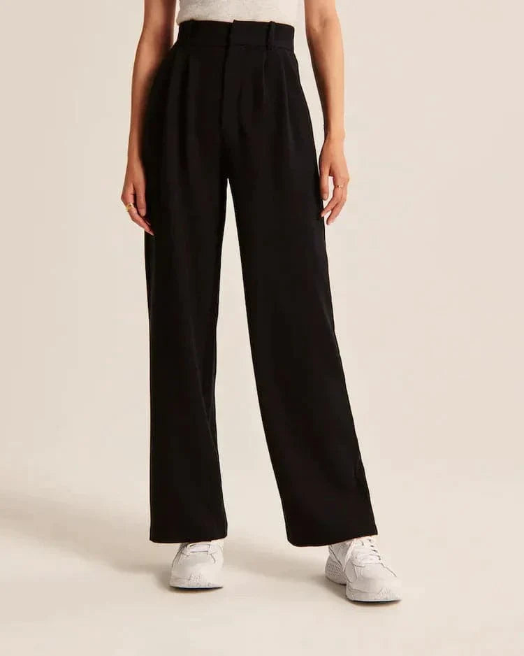 Saskia | Hoge Taille Wijde Pijp Broek in de kleur Zwart voor dames in Casual stijl ideaal voor de winter