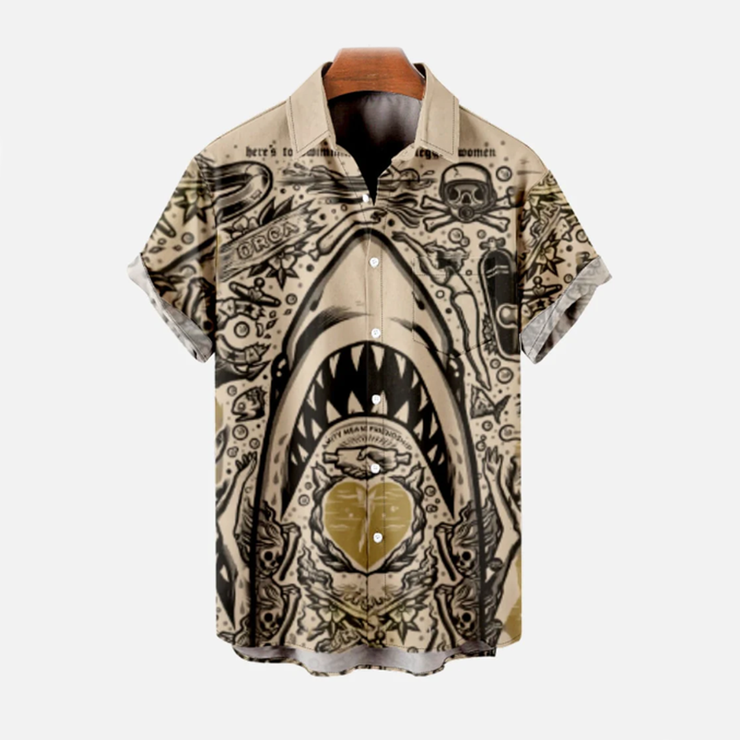 Shark | Stijlvol Zomerhemd in de kleur Khaki voor heren in stijl ideaal voor de zomer.
