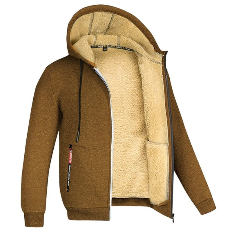 Sherpa | Wollen herenvest met capuchon in de kleur Bruin voor heren in Lounge stijl ideaal voor de herfst.