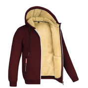 Sherpa | Wollen herenvest met capuchon in de kleur Wijnrood voor heren in Lounge stijl ideaal voor de herfst.