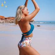 Sophie | Bikini set met hoge taille broekje en top in de kleur Blauw voor dames in Beach stijl ideaal voor de zomer.
