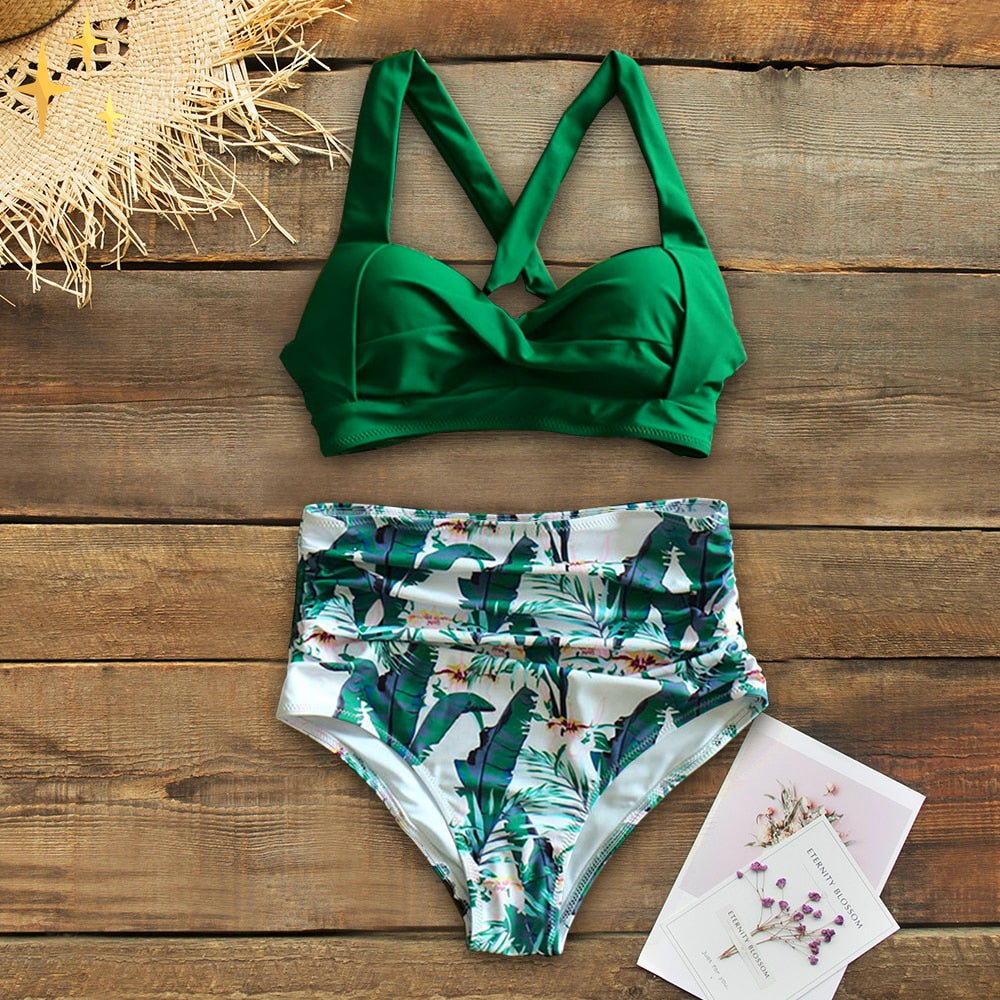 Sophie | Bikini set met hoge taille broekje en top in de kleur Blauw voor dames in Beach stijl ideaal voor de zomer.