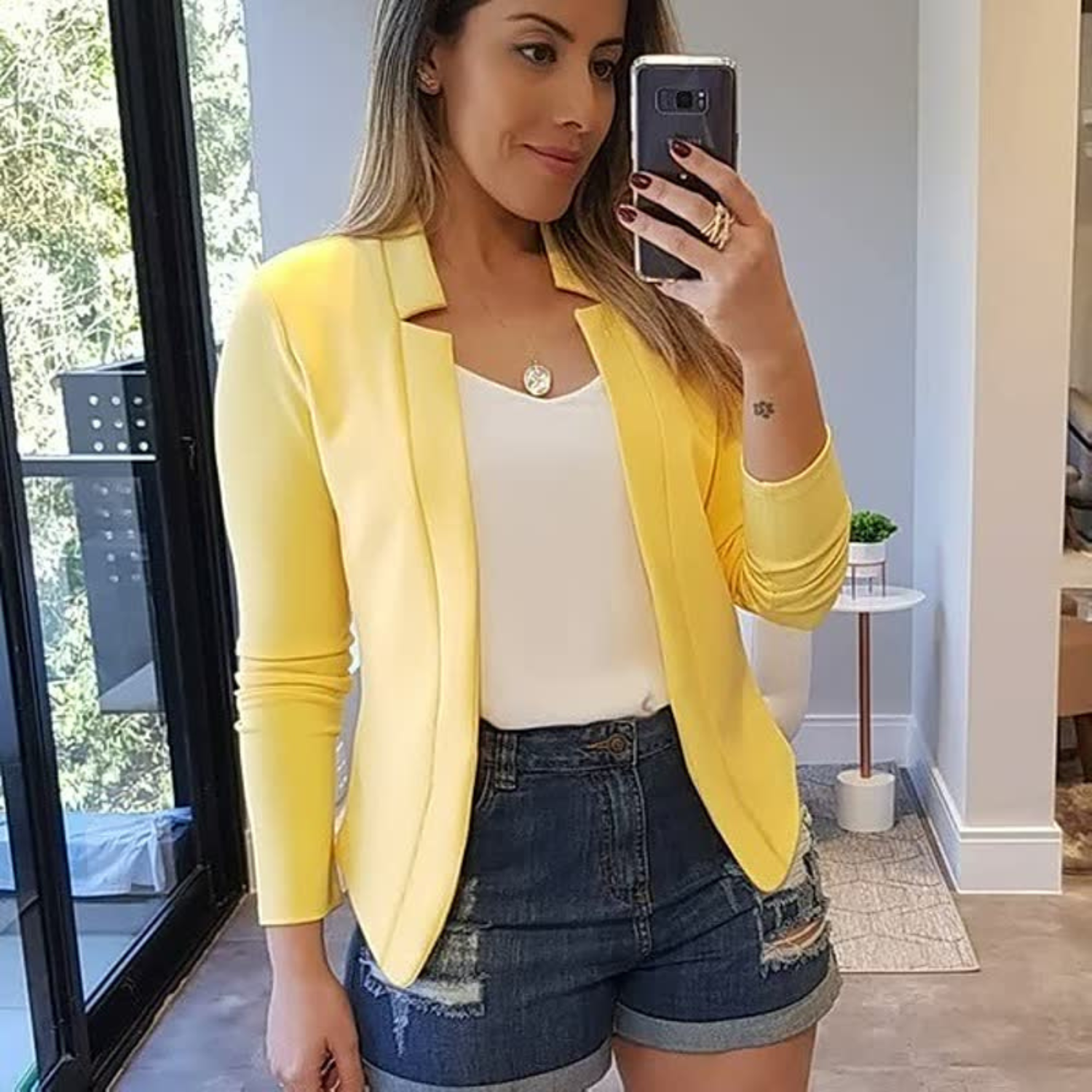 Sophie | Elegante chique blazer in de kleur Geel voor dames in Formal stijl geschikt voor alle seizoenen.