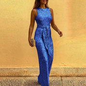 Sophie | Feestelijke dames jumpsuit met glitters in de kleur Blauw voor dames in Party stijl ideaal voor de herfst.