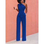 Sophie | Jumpsuit met wijde broek en korte mouwen in de kleur Blauw voor dames in Party stijl ideaal voor de herfst.