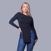 Stella | Langvallende blouse in de kleur Blauw voor dames in Formal stijl geschikt voor alle seizoenen.