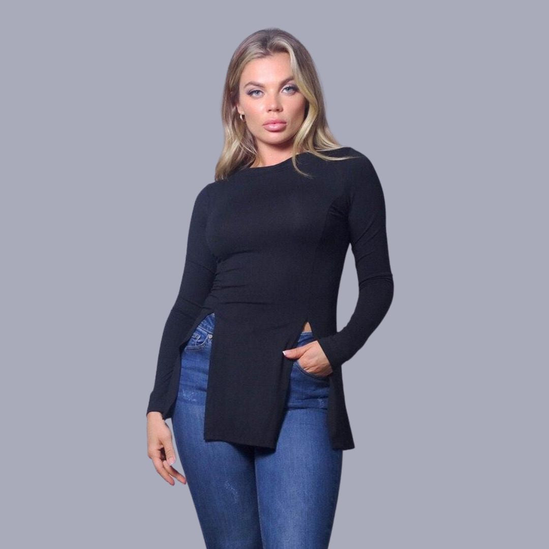 Stella | Langvallende blouse in de kleur Blauw voor dames in Formal stijl geschikt voor alle seizoenen.