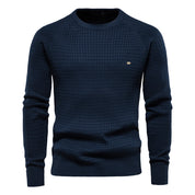 Heren trui, gemaakt van hoogwaardig katoen met een trendy O-hals voor ultiem comfort en moeiteloze stijl. Perfect voor een tijdloze, casual look met een vleugje elegantie.