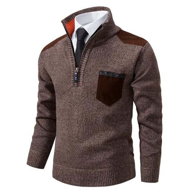 Tiesto | Kasjmier Pullover met kraag en borstzak in de kleur Bruin voor heren in Heritage stijl ideaal voor de herfst.