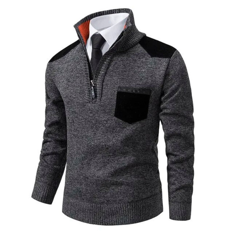 Tiesto | Kasjmier Pullover met kraag en borstzak in de kleur Donkergrijs voor heren in Heritage stijl ideaal voor de herfst.