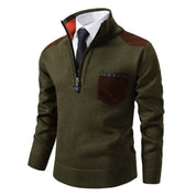 Tiesto | Kasjmier Pullover met kraag en borstzak in de kleur Donkergroen voor heren in Heritage stijl ideaal voor de herfst.