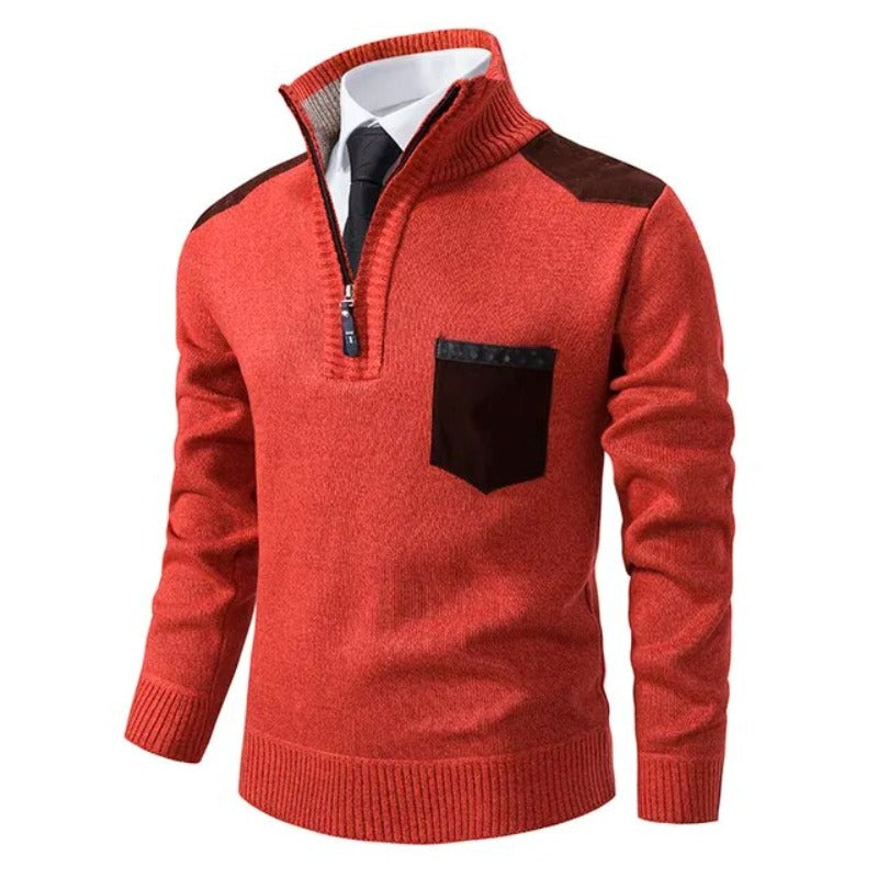 Tiesto | Kasjmier Pullover met kraag en borstzak in de kleur Oranje voor heren in Heritage stijl ideaal voor de herfst.