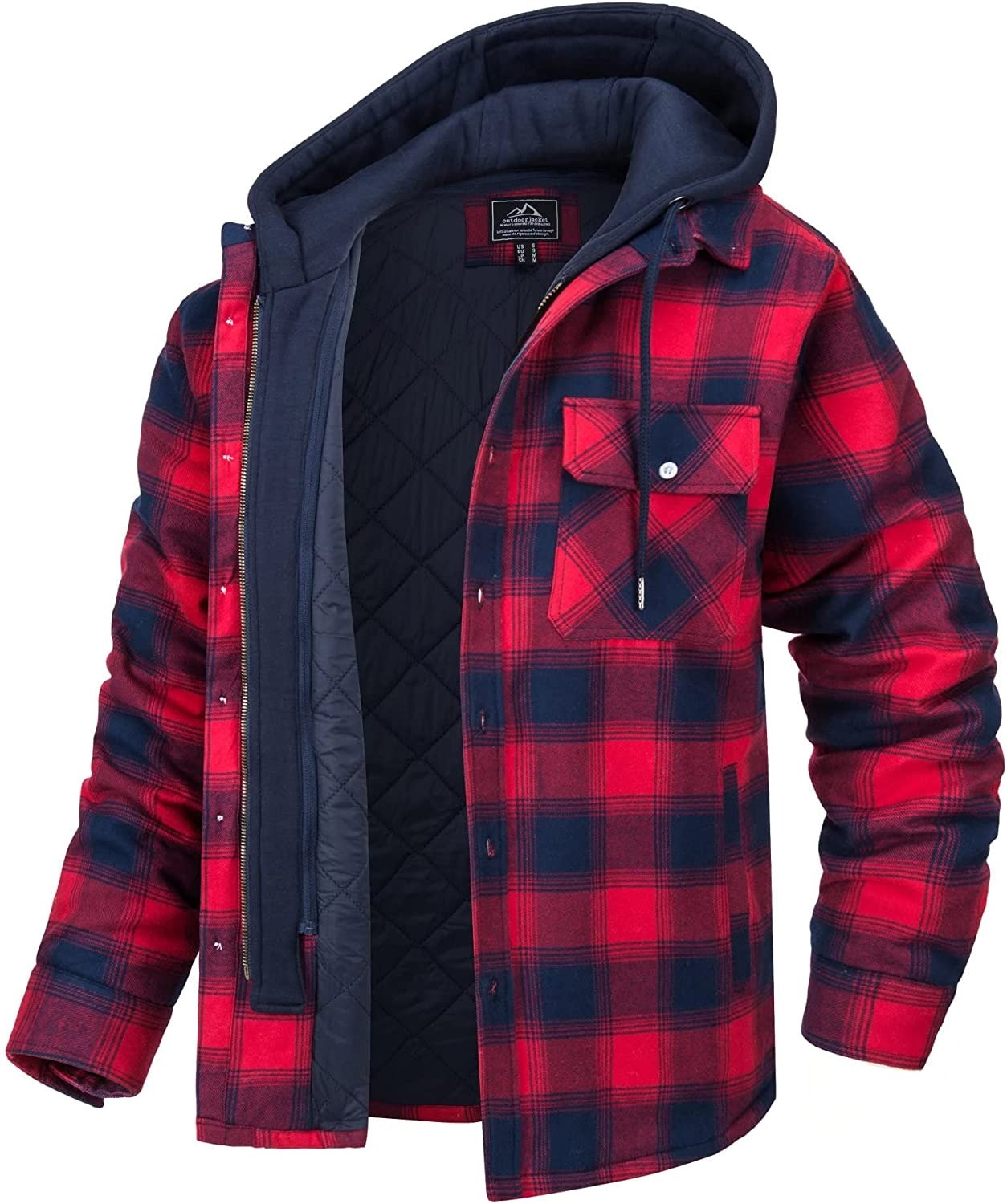 Tommy Jas | Geruit heren vest met capuchon en warme voering in de kleur Rood voor heren in stijl ideaal voor de herfst.