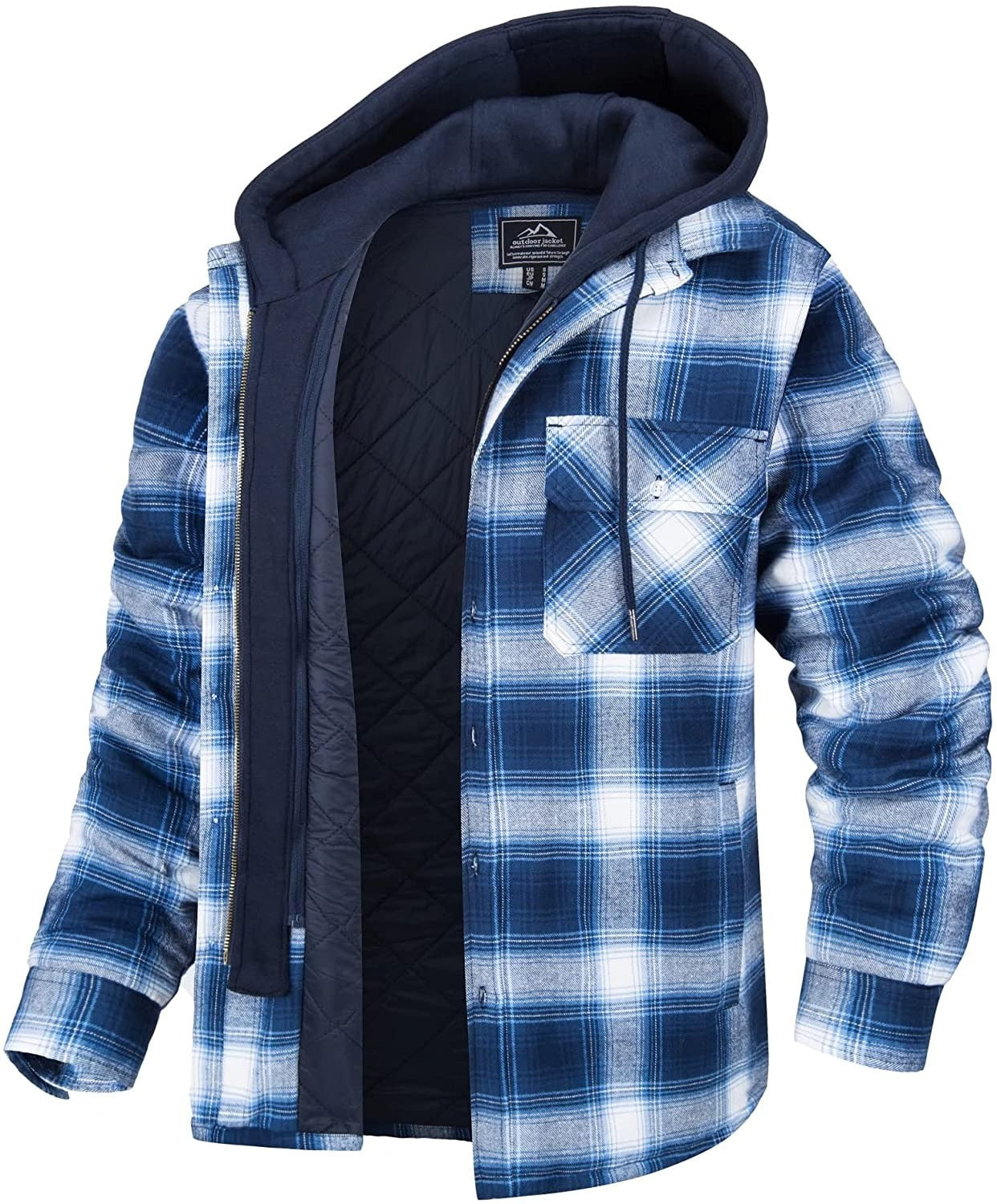 Tommy Jas | Geruit heren vest met capuchon en warme voering in de kleur Wit/Lichtblauw voor heren in stijl ideaal voor de herfst.