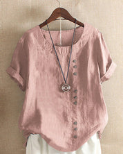 Stijlvolle Dames T-shirt met Ronde Hals - Katoen en Linnen Mix