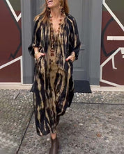 Vintage maxi jurk met zakken in de kleur Khaki voor dames in Heritage stijl ideaal voor de lente.