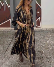 Vintage maxi jurk met zakken in de kleur Khaki voor dames in Heritage stijl ideaal voor de lente.