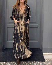 Vintage maxi jurk met zakken in de kleur Khaki voor dames in Heritage stijl ideaal voor de lente.