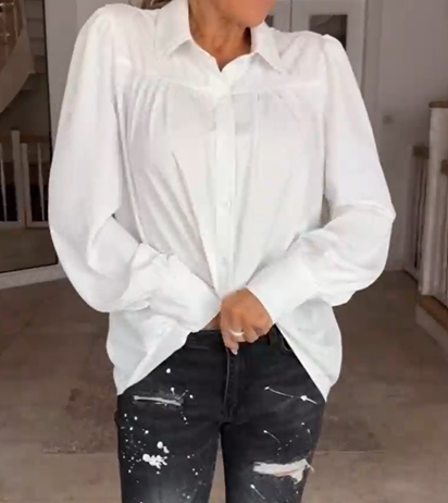 Witte blouse met pofmouwen in de kleur Wit voor dames in stijl ideaal voor de herfst.
