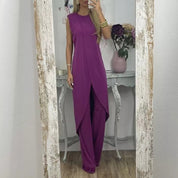 Yasmine | Tweedelige damesjurk voor stijlvolle looks in de kleur Paars voor dames in stijl ideaal voor de herfst.