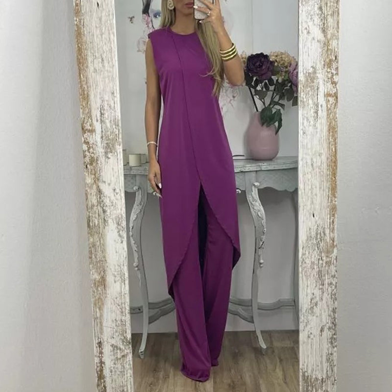 Yasmine | Tweedelige damesjurk voor stijlvolle looks in de kleur Paars voor dames in stijl ideaal voor de herfst.