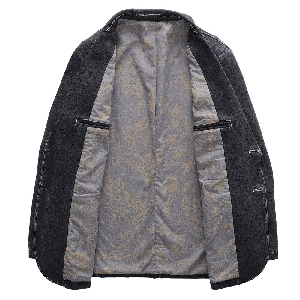Zakelijke denim jacket in de kleur Zwart voor heren in Heritage stijl ideaal voor de zomer.