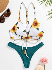 Zinda | Vrolijke & stijlvolle zonnebloem bikini in de kleur Turquoise voor dames in Beach stijl ideaal voor de zomer.
