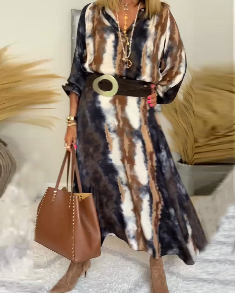 A-lijn herfstjurk in herfstkleuren in de kleur Grijs/Bruin voor dames in stijl ideaal voor de herfst.