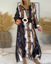 A-lijn herfstjurk in herfstkleuren in de kleur Grijs/Bruin voor dames in stijl ideaal voor de herfst.