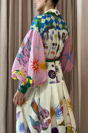 Anna | Bedrukte Maxi Retrojurk met print in de kleur Gemengde kleur voor dames in stijl ideaal voor de zomer.
