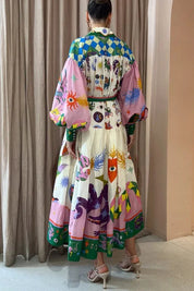 Anna | Bedrukte Maxi Retrojurk met print in de kleur Gemengde kleur voor dames in stijl ideaal voor de zomer.