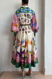 Anna | Bedrukte Maxi Retrojurk met print in de kleur Gemengde kleur voor dames in stijl ideaal voor de zomer.