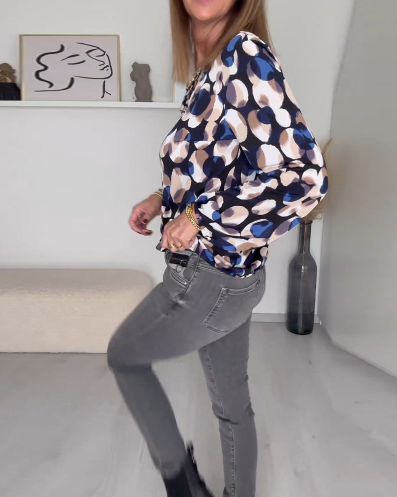 Bedrukte elegante blouse met bandjes in de kleur Gemengde kleur voor dames in stijl ideaal voor de herfst.