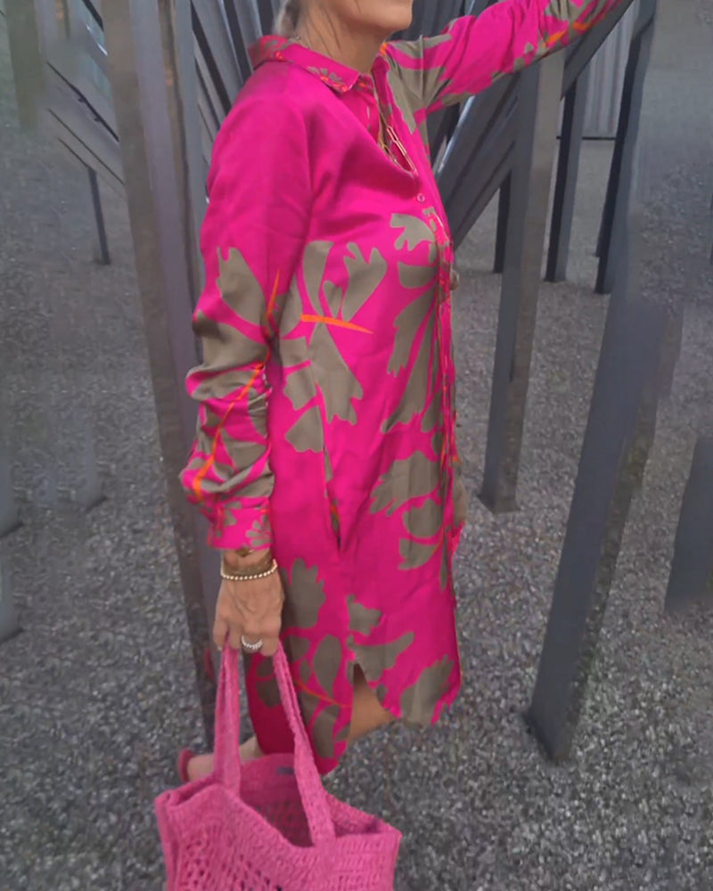 Blouse-jurkje met plantafdruk in de kleur Roze voor dames in stijl ideaal voor de herfst.