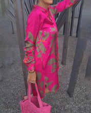 Blouse-jurkje met plantafdruk in de kleur Roze voor dames in stijl ideaal voor de herfst.