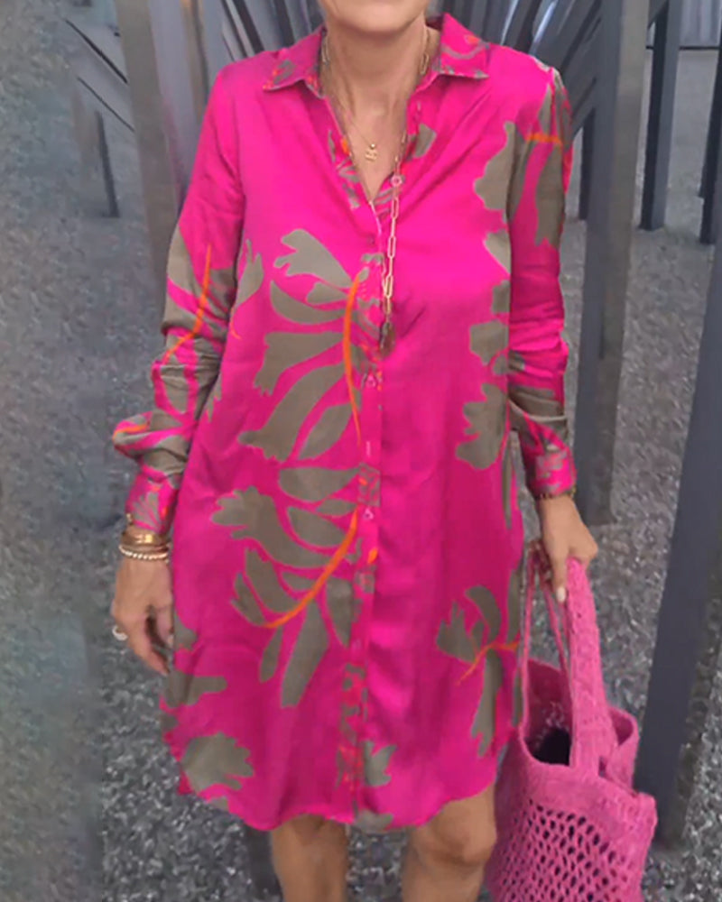 Blouse-jurkje met plantafdruk in de kleur Roze voor dames in stijl ideaal voor de herfst.