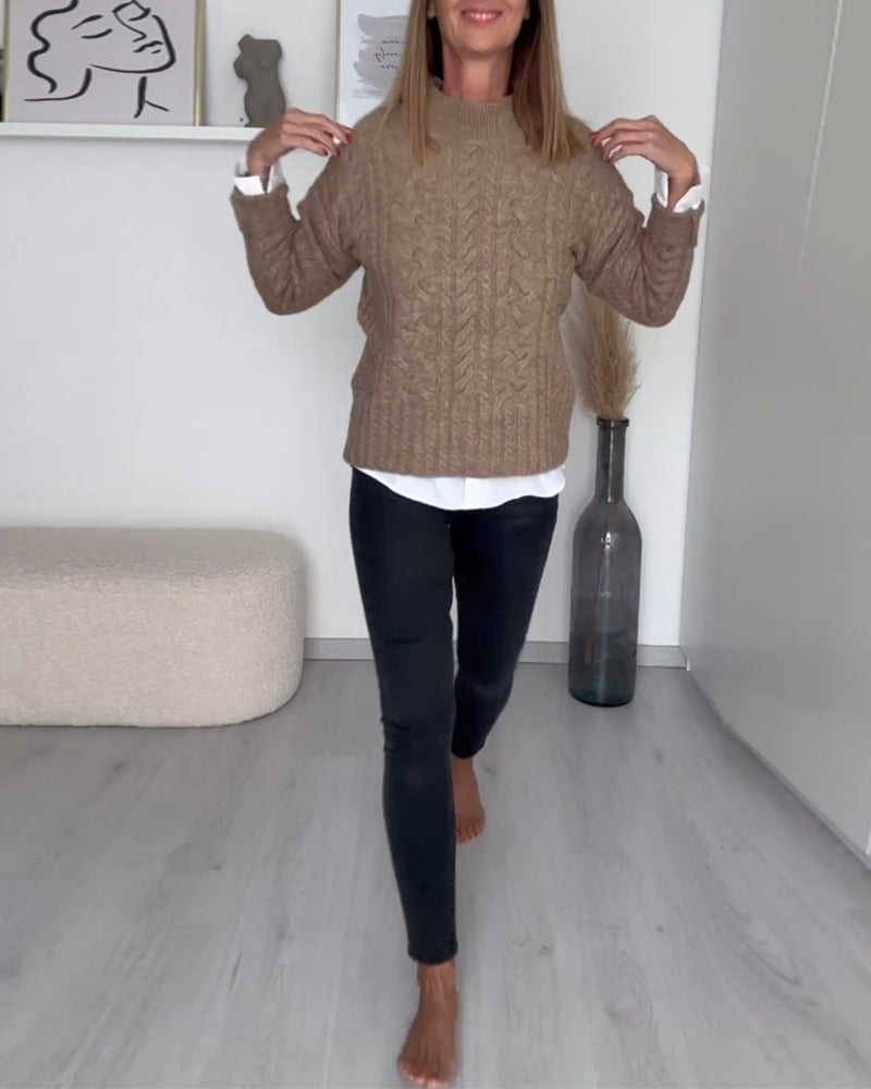 Effen casual gebreide trui in de kleur Bruin voor dames in stijl ideaal voor de herfst.