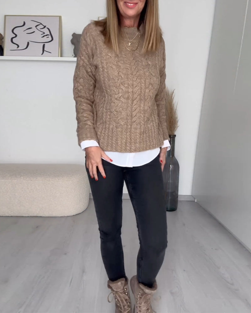 Effen casual gebreide trui in de kleur Bruin voor dames in stijl ideaal voor de herfst.