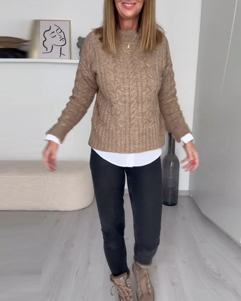 Effen casual gebreide trui in de kleur Bruin voor dames in stijl ideaal voor de herfst.