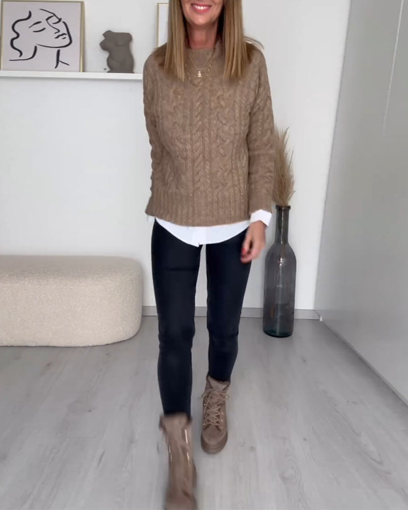 Effen casual gebreide trui in de kleur Bruin voor dames in stijl ideaal voor de herfst.