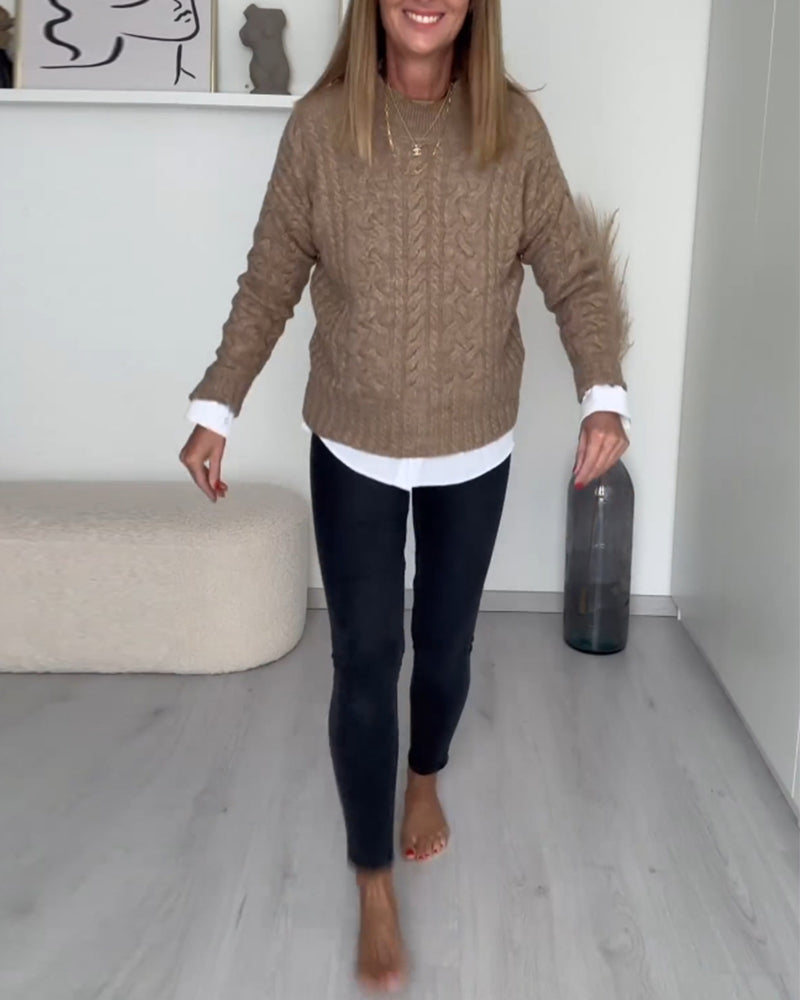 Effen casual gebreide trui in de kleur Bruin voor dames in stijl ideaal voor de herfst.