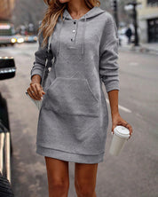 Effen casual hoodie jurk in de kleur Grijs voor dames in stijl ideaal voor de herfst.