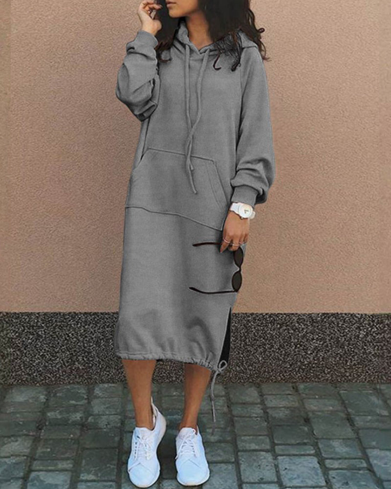 Effen kleur jurk met capuchon in de kleur Grijs voor dames in stijl ideaal voor de herfst.