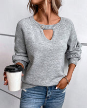 Effen kleur trui met lange mouwen in de kleur Grijs voor dames in stijl ideaal voor de herfst.