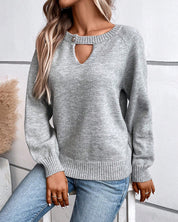 Effen kleur trui met lange mouwen in de kleur Grijs voor dames in stijl ideaal voor de herfst.