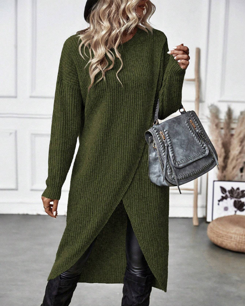 Effen kleurige jurk in de kleur Grijs voor dames in stijl ideaal voor de herfst.
