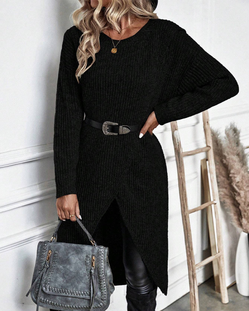 Effen kleurige jurk in de kleur Grijs voor dames in stijl ideaal voor de herfst.