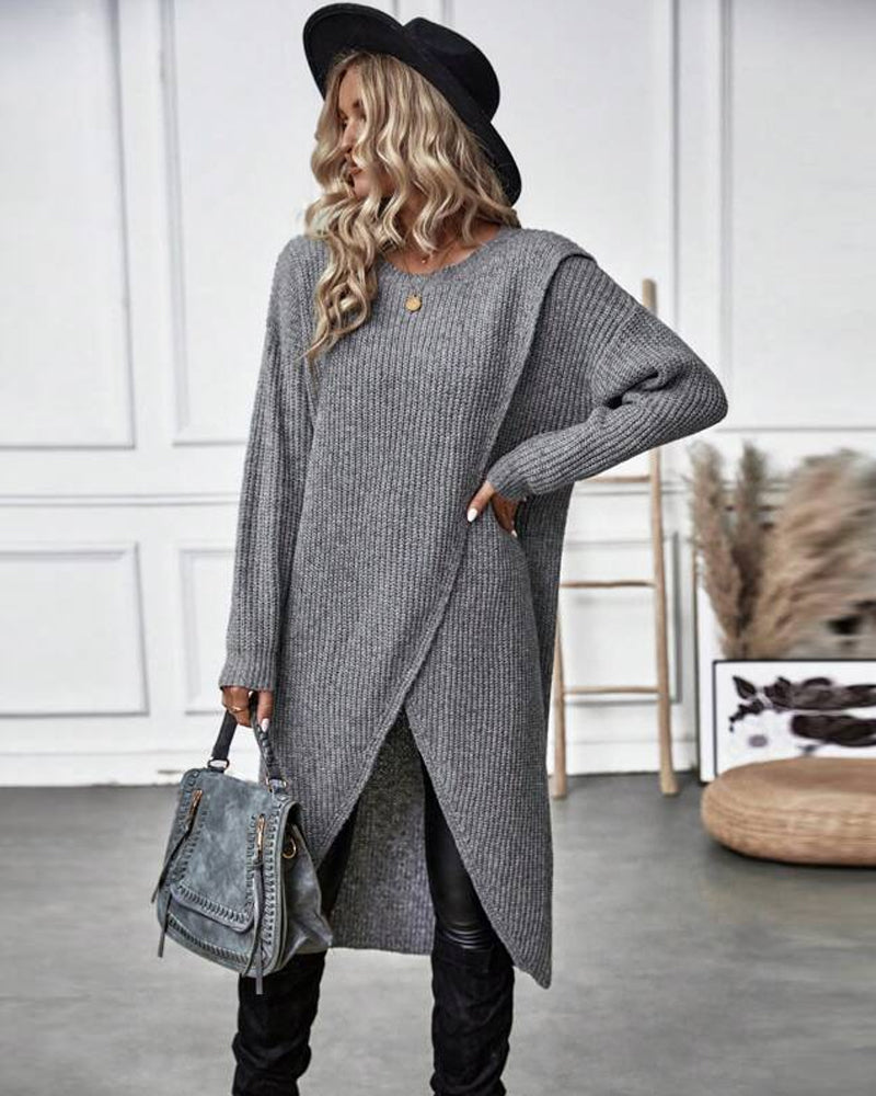 Effen kleurige jurk in de kleur Grijs voor dames in stijl ideaal voor de herfst.